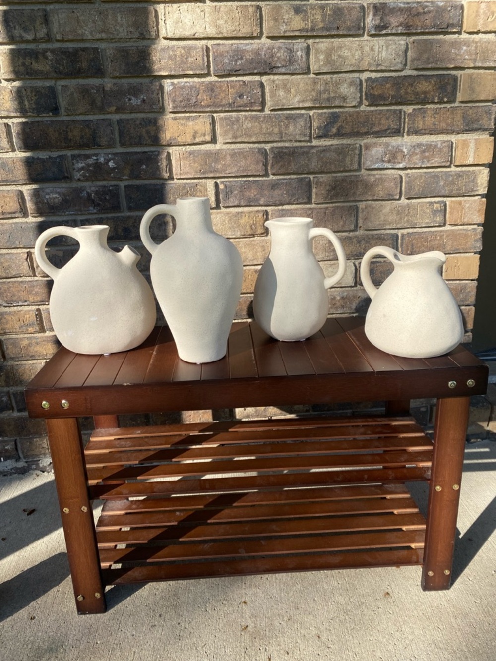 Set of 4 Textured Cream Ceramic Pitchers/Vases